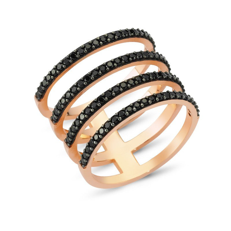 Sterling Silver Black Four Lines Ring in Rose Gold - Amorium - Ring - TOPGEARNY