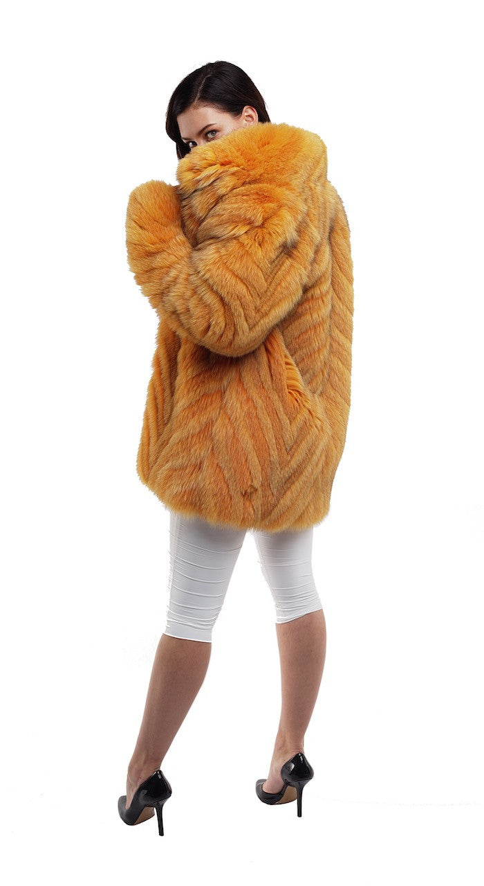 Yellow Striped Fox Jacket - Elena Benarroch - Fur - TOPGEARNY