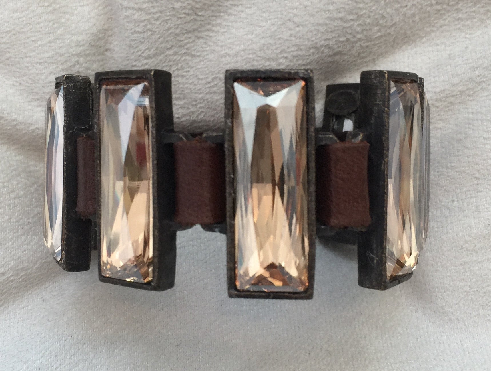 Rectangle Crystal Leather Bracelet, Vintage Brown - Rebel Designs - Bracelet - TOPGEARNY