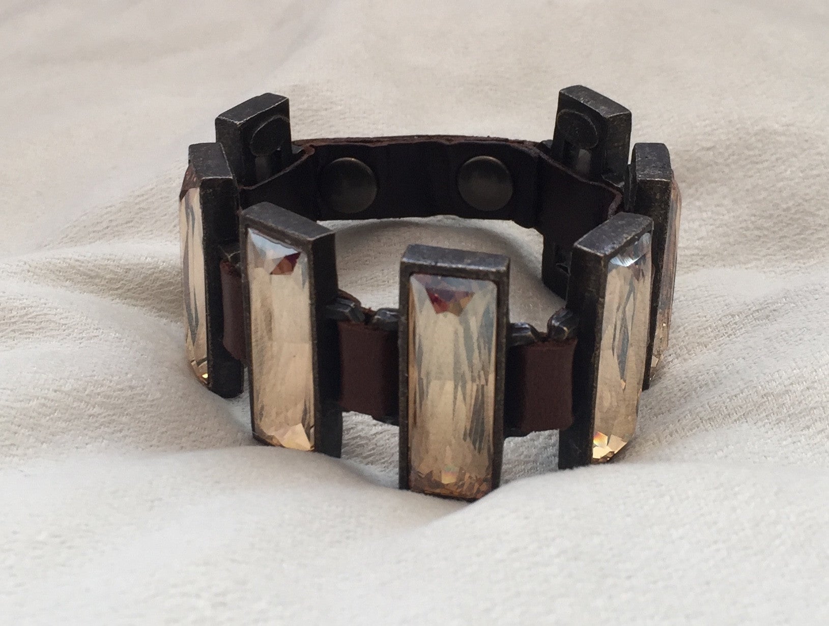 Rectangle Crystal Leather Bracelet, Vintage Brown - Rebel Designs - Bracelet - TOPGEARNY