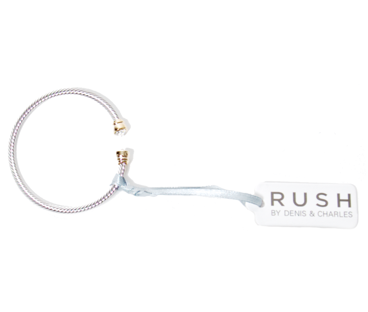 Tiana Crystal Stone Silver Open End Bangle with Gold - Rush - Bracelet - TOPGEARNY