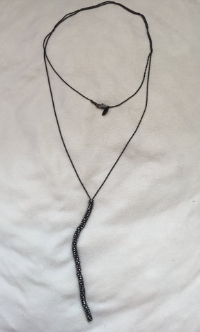 Long Gun Metal Plated Chain Necklace, Black diamond