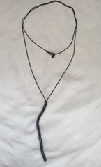 Long Gun Metal Plated Chain Necklace, Black diamond - Rebel Designs - Necklace - TOPGEARNY