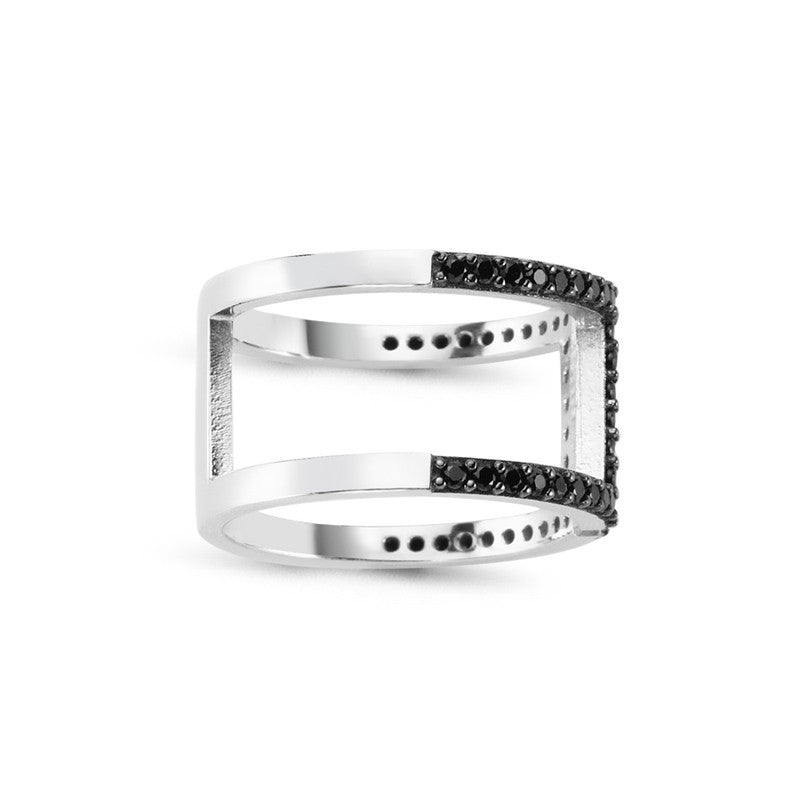 Sterling Silver Ires Ring in Silver with Black CZ Crystals - Amorium - Ring - TOPGEARNY