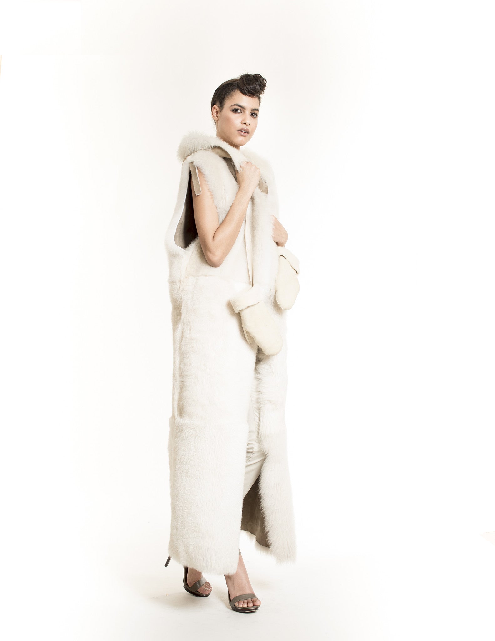 White Hair Long Vest - Elena Benarroch - Mink - TOPGEARNY