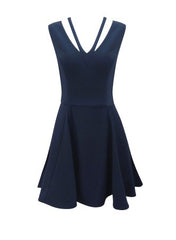 Deep V-Neck Fit & Flare Dress W/ Neck Cut Out - A.B.S. - Dress - TOPGEARNY