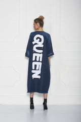 Bimo Queen Denim Oversize Pullover Dress w/Screen Print - Sugarbird - Dress - TOPGEARNY