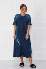 Bimo Queen Denim Oversize Pullover Dress w/Screen Print - Sugarbird - Dress - TOPGEARNY