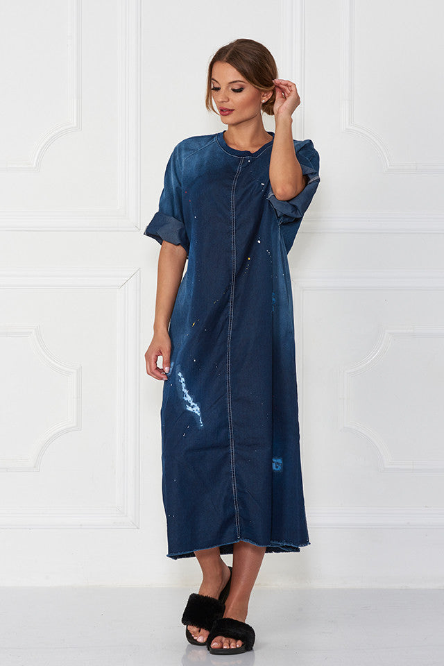 Bimo Queen Denim Oversize Pullover Dress w/Screen Print - Sugarbird - Dress - TOPGEARNY