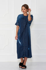 Bimo Queen Denim Oversize Pullover Dress w/Screen Print - Sugarbird - Dress - TOPGEARNY