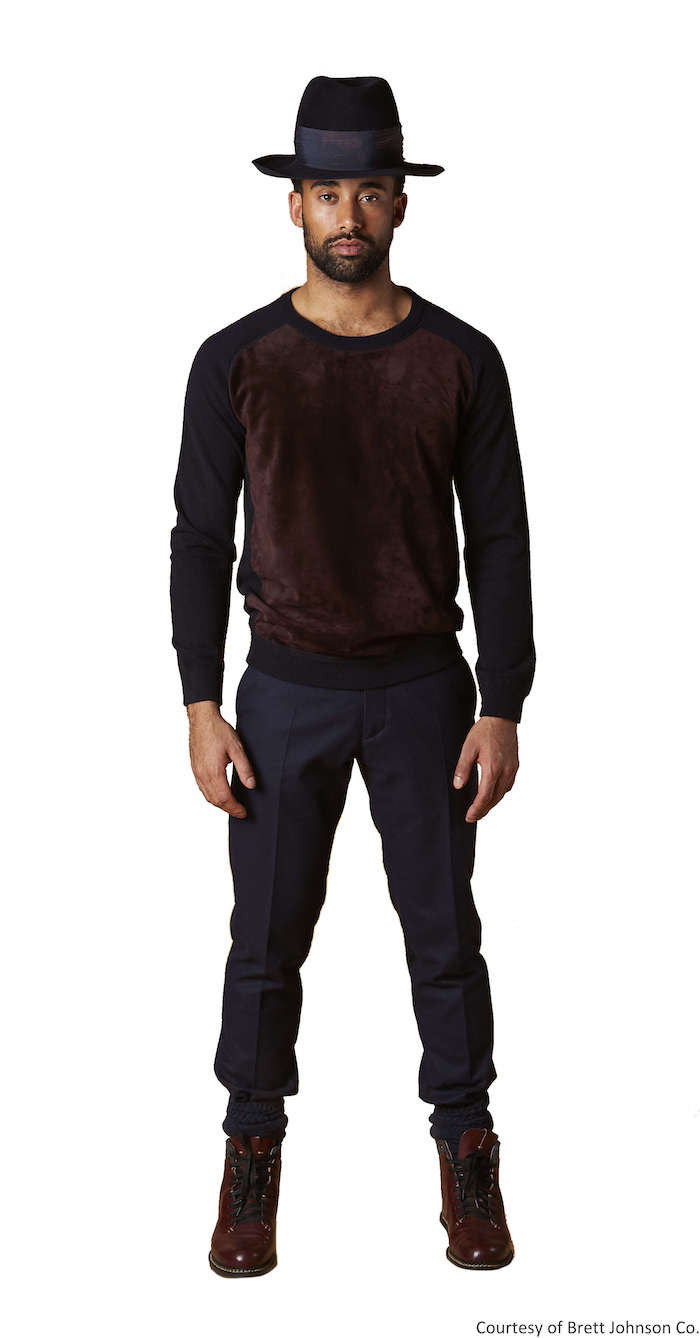 Paneled Front Crewneck Suede Front Sweater - Brett Johnson - Sweater - TOPGEARNY
