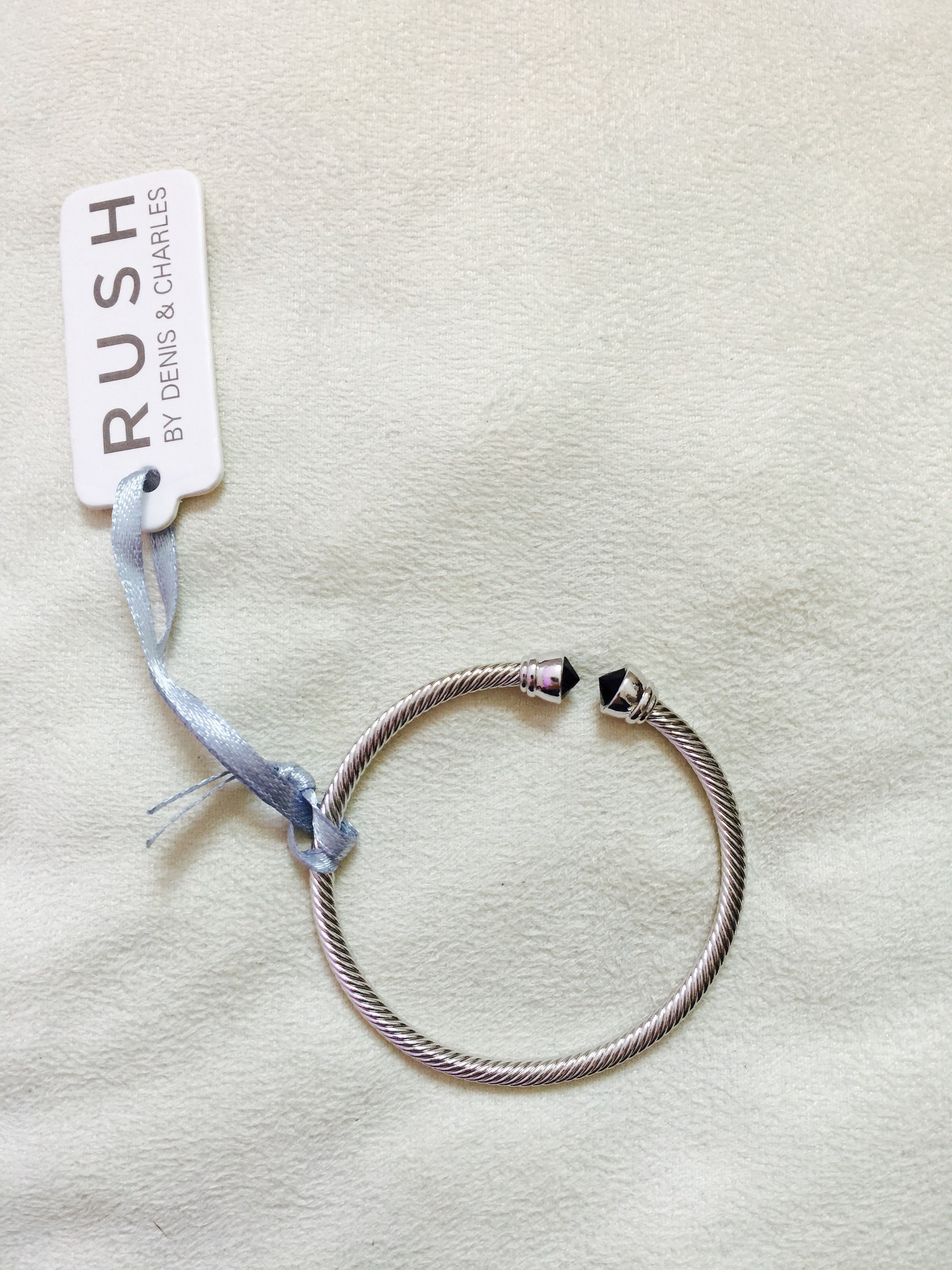 Tiana Crystal Stone Silver Open End Bangle with Gold - Rush - Bracelet - TOPGEARNY