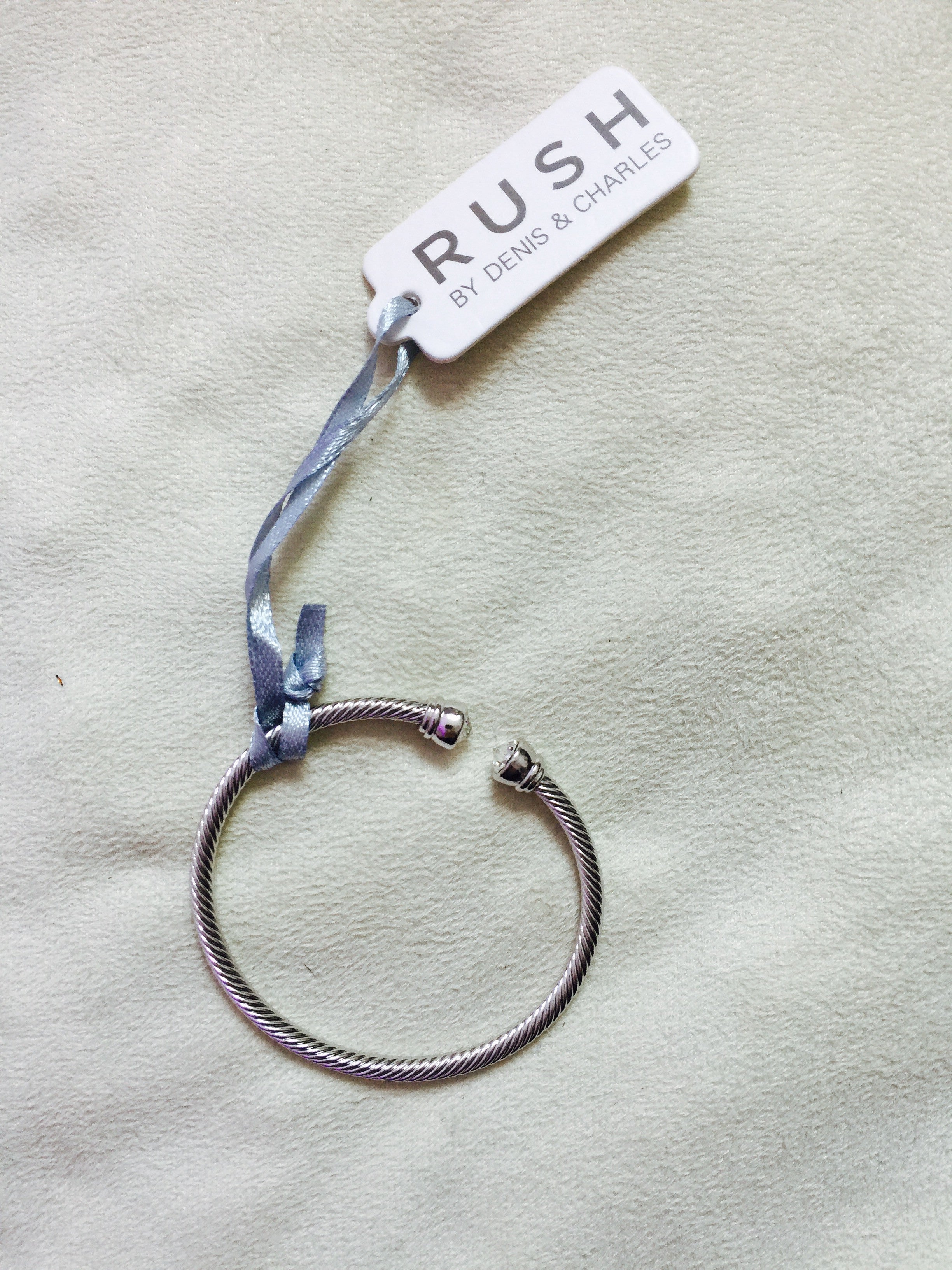 Tiana Crystal Stone Silver Open End Bangle with Gold - Rush - Bracelet - TOPGEARNY