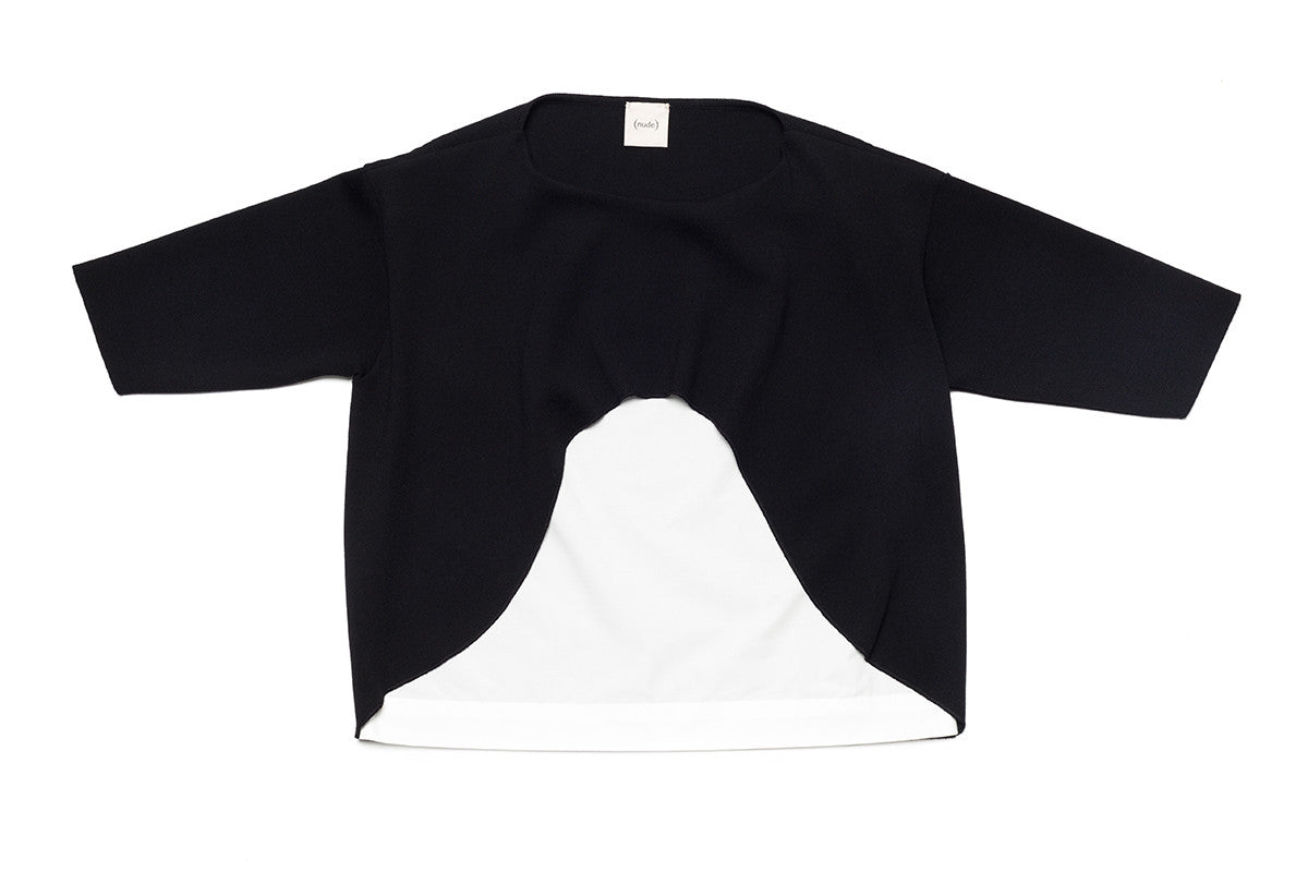 Boat Neck Elbow Sleeve Contrast Woven Top - Nude - Top - TOPGEARNY