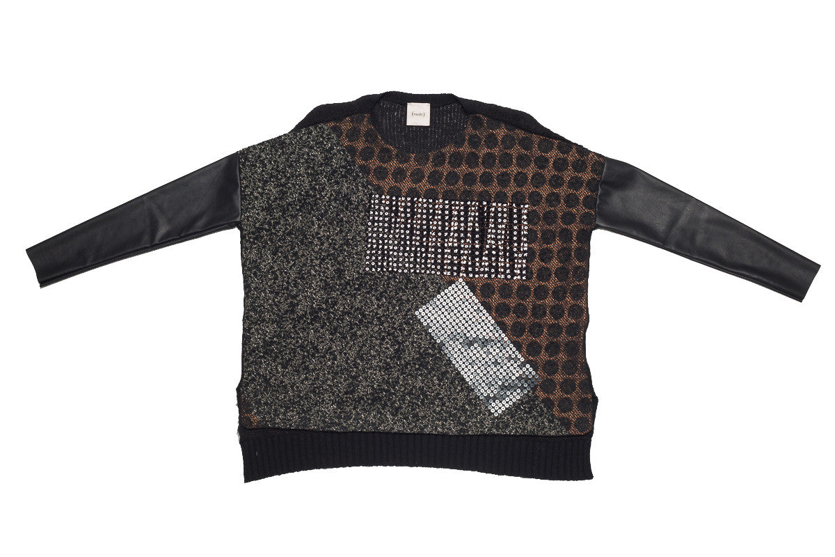 Round Neck Sweater with Sequin Chest Stripe - Nude - Sweater - TOPGEARNY