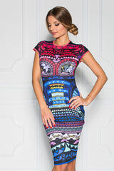 Helen Printed Cap Sleeve Fitted Dress - Sugarbird - Dress - TOPGEARNY