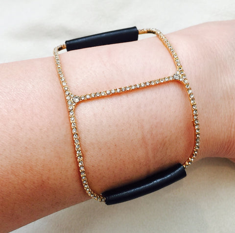18K Gold Plate Bracelet, Black with Black Diamond