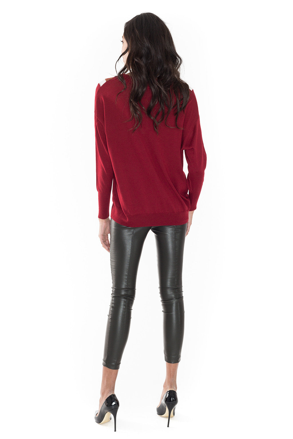 V Neck - Stripped Bordeau - Nude - Sweater - TOPGEARNY