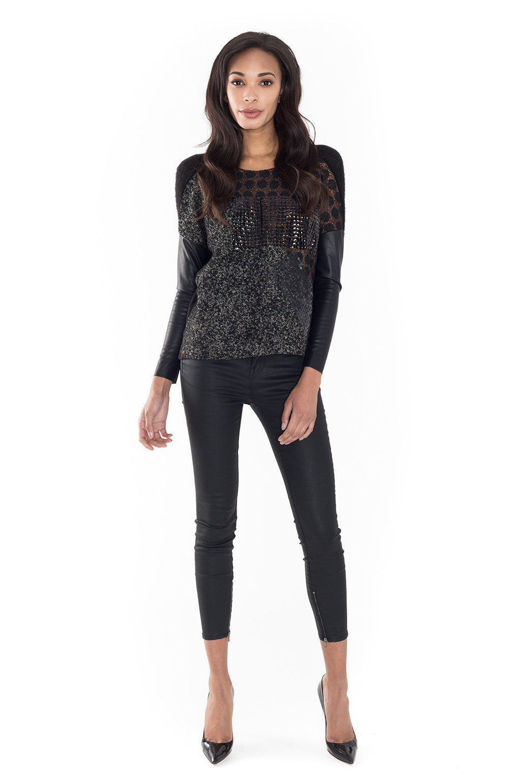 Round Neck Sweater with Sequin Chest Stripe - Nude - Sweater - TOPGEARNY