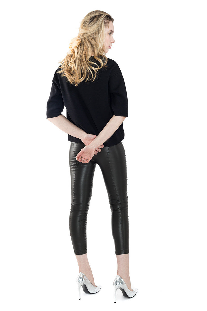 Boat Neck Elbow Sleeve Contrast Woven Top - Nude - Top - TOPGEARNY