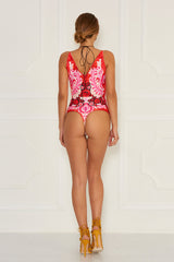 Trista Printed Bodysuit with lace up - Sugarbird - Bodysuit - TOPGEARNY