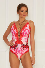 Trista Printed Bodysuit with lace up - Sugarbird - Bodysuit - TOPGEARNY