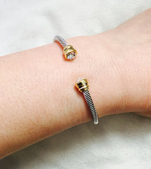 Tiana Crystal Stone Silver Open End Bangle with Gold - Rush - Bracelet - TOPGEARNY