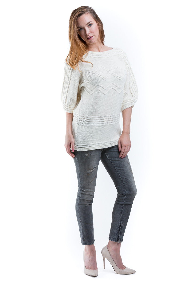 Crew Neck Elbow Sleeve Cable Sweater - Sita Murt - Sweater - TOPGEARNY