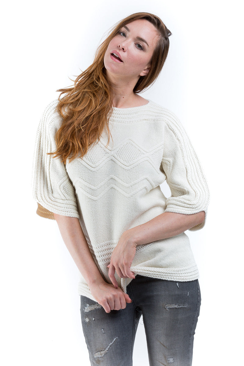 Crew Neck Elbow Sleeve Cable Sweater - Sita Murt - Sweater - TOPGEARNY