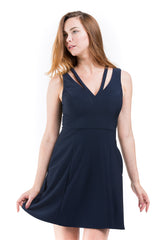 Deep V-Neck Fit & Flare Dress W/ Neck Cut Out - A.B.S. - Dress - TOPGEARNY