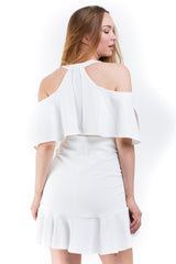 Deep V-Neck Cold Shoulder Dress - A.B.S. - Dress - TOPGEARNY