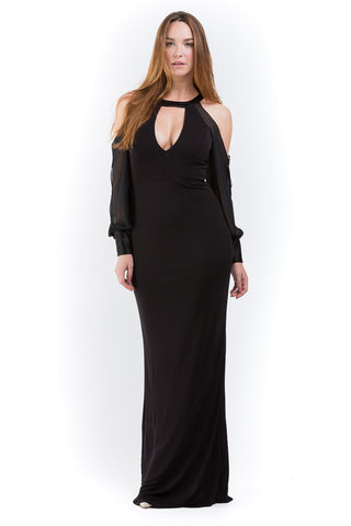 Shoulder Cutout Gown W/ Chiffon