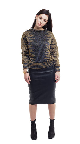 Lurex Jaquard Round Neck Sweater