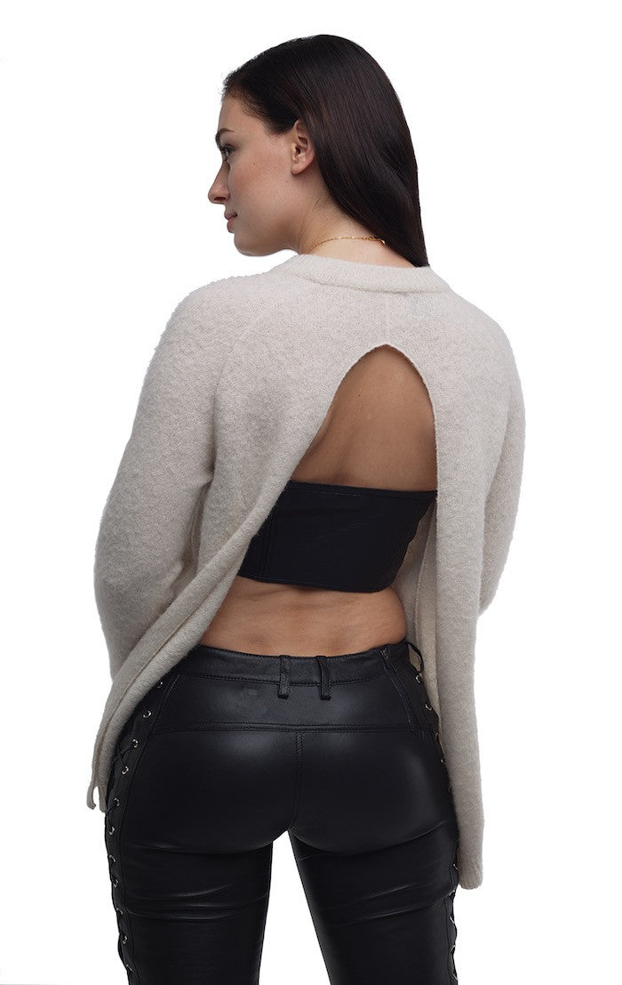 Open Back Round Neck Sweater - Nude - Sweater - TOPGEARNY