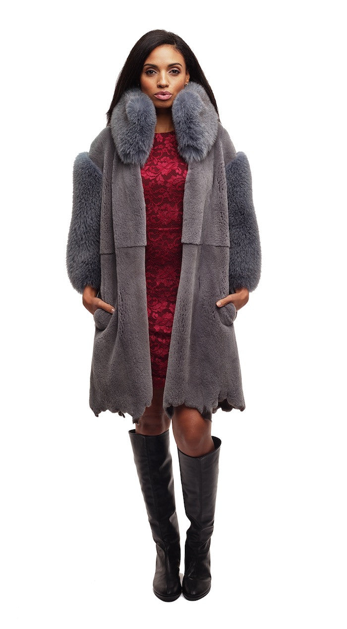 Grey Fox Fur Coat - Elena Benarroch - Coat - TOPGEARNY