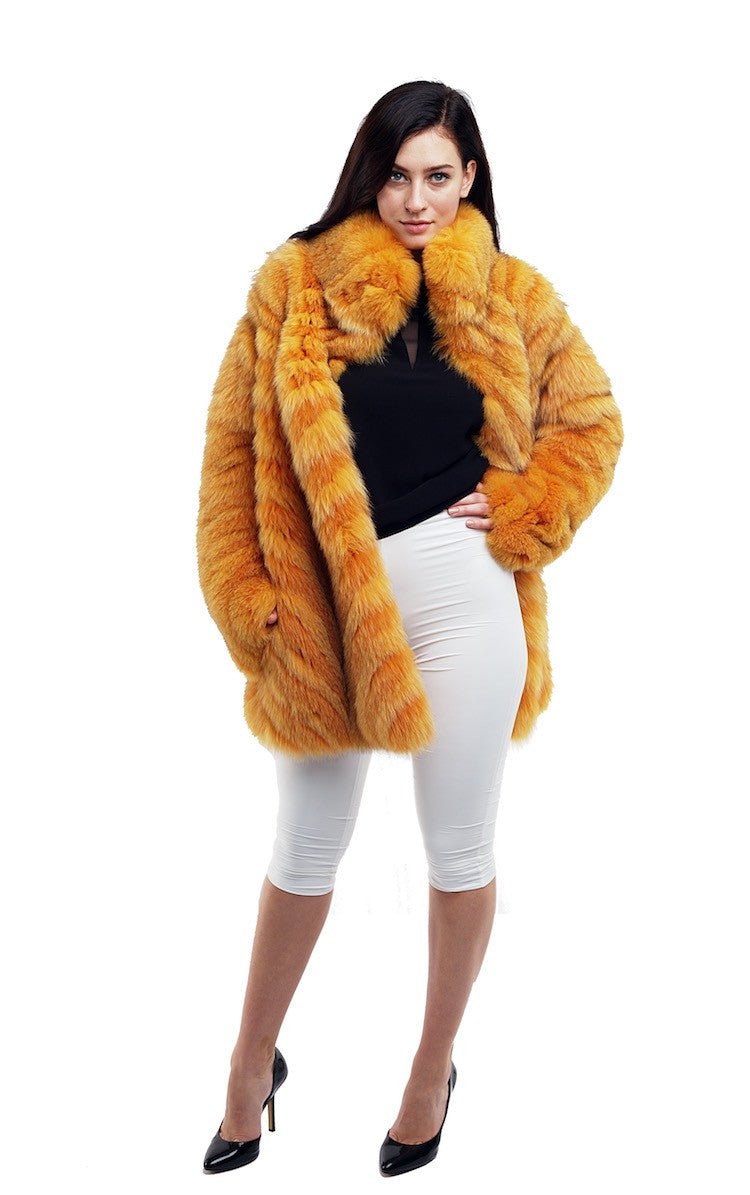 Yellow Striped Fox Jacket - Elena Benarroch - Fur - TOPGEARNY