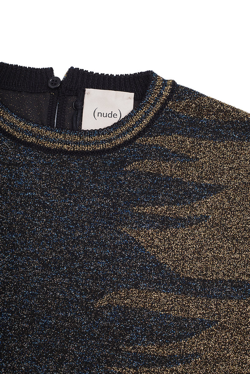 Lurex Jaquard Round Neck Sweater - Nude - Sweater - TOPGEARNY