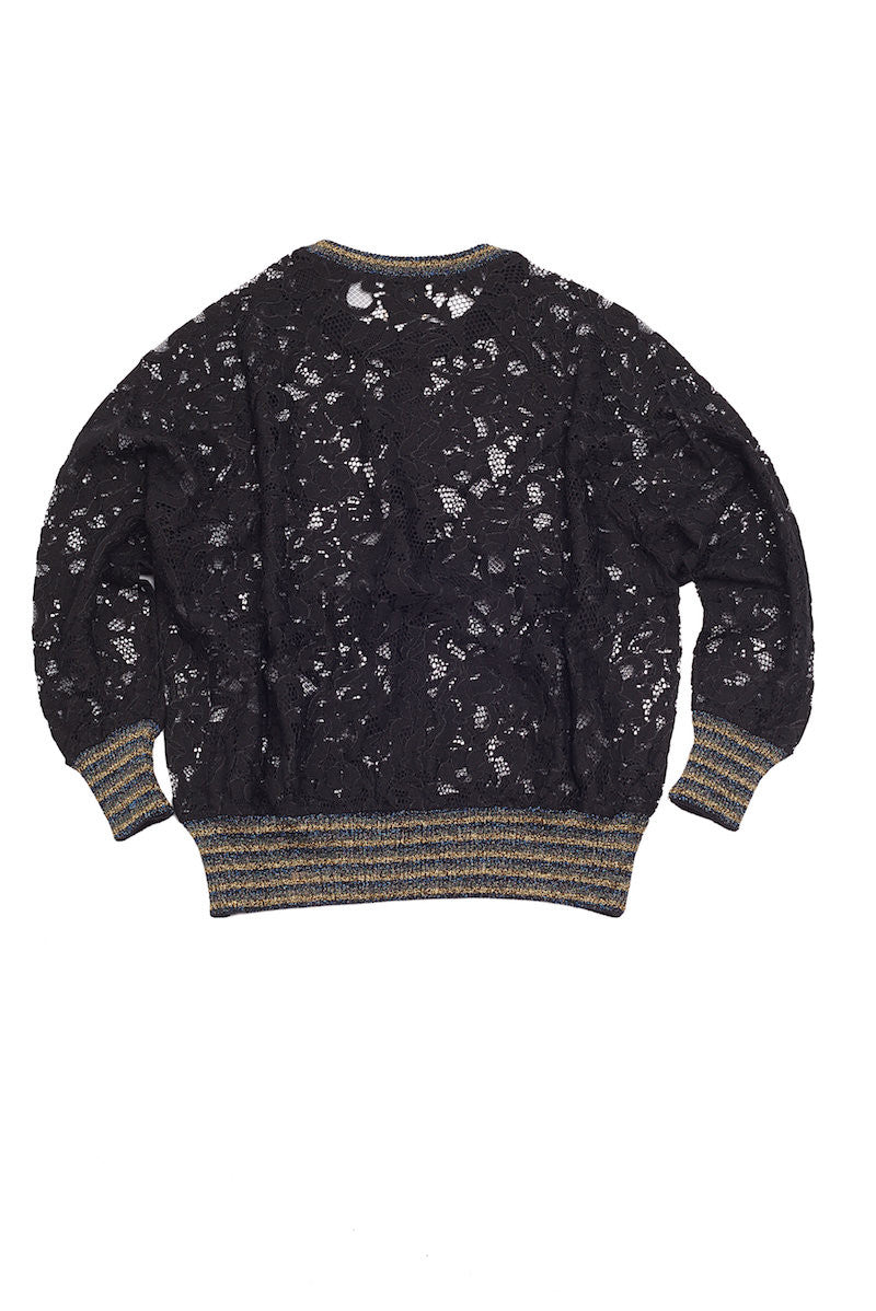 Lace Round Neck Pullover w/Lurex Rib Trim - Nude - Top - TOPGEARNY