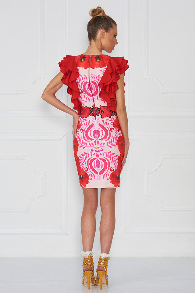 Wake Matyo Puff Sleeve Printed Fitted Dress - Sugarbird - Dress - TOPGEARNY