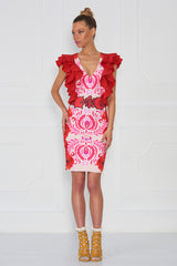 Wake Matyo Puff Sleeve Printed Fitted Dress - Sugarbird - Dress - TOPGEARNY