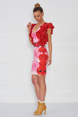 Wake Matyo Puff Sleeve Printed Fitted Dress - Sugarbird - Dress - TOPGEARNY