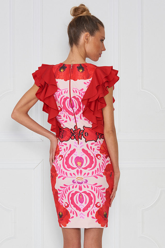 Wake Matyo Puff Sleeve Printed Fitted Dress - Sugarbird - Dress - TOPGEARNY