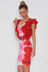 Wake Matyo Puff Sleeve Printed Fitted Dress - Sugarbird - Dress - TOPGEARNY