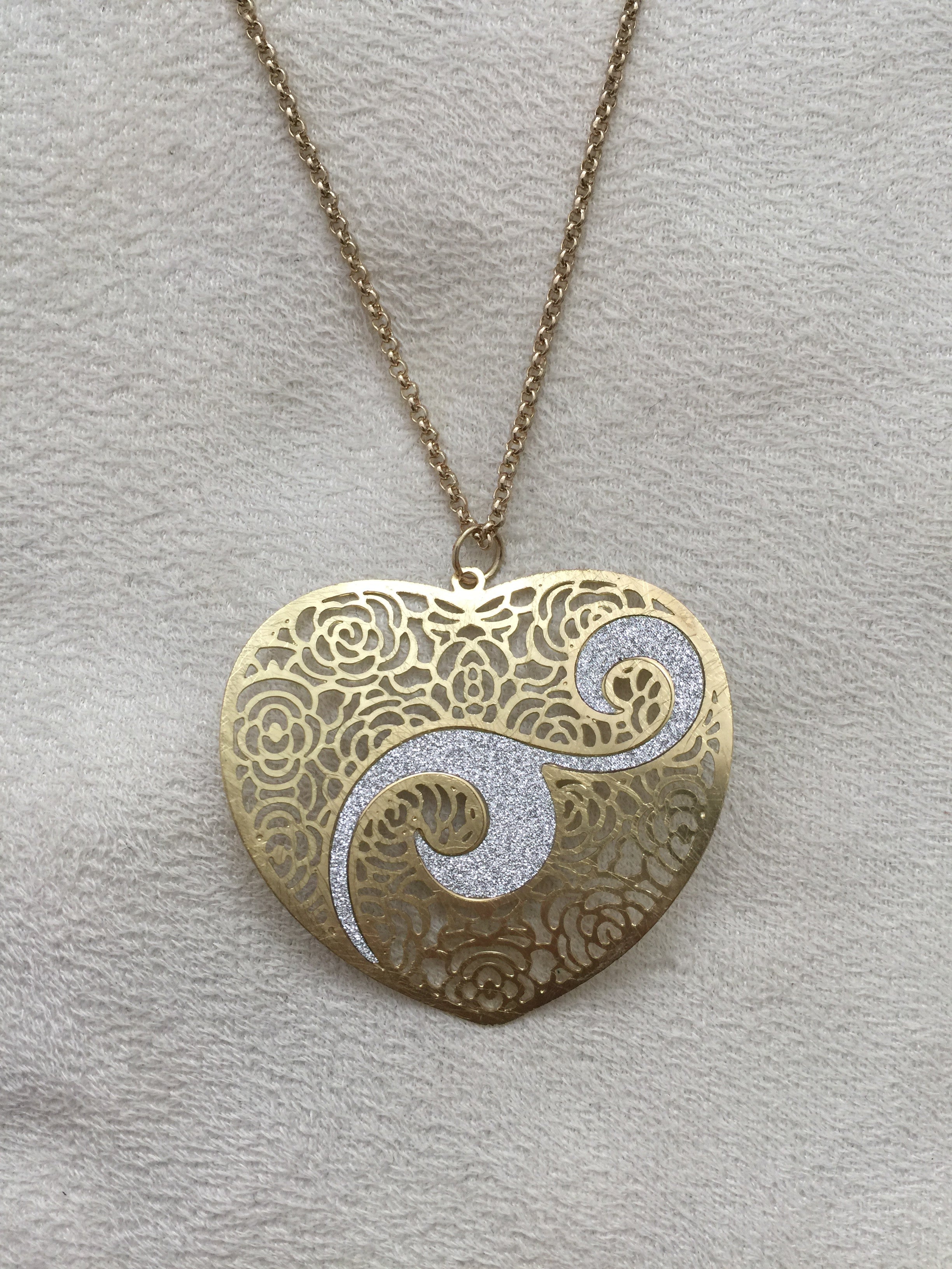 Scratched Gold/Glitter: Silver Heart Pendant - Rush - Necklace - TOPGEARNY