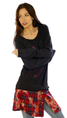 Black / Red Destructed Sweater Shirt Combo